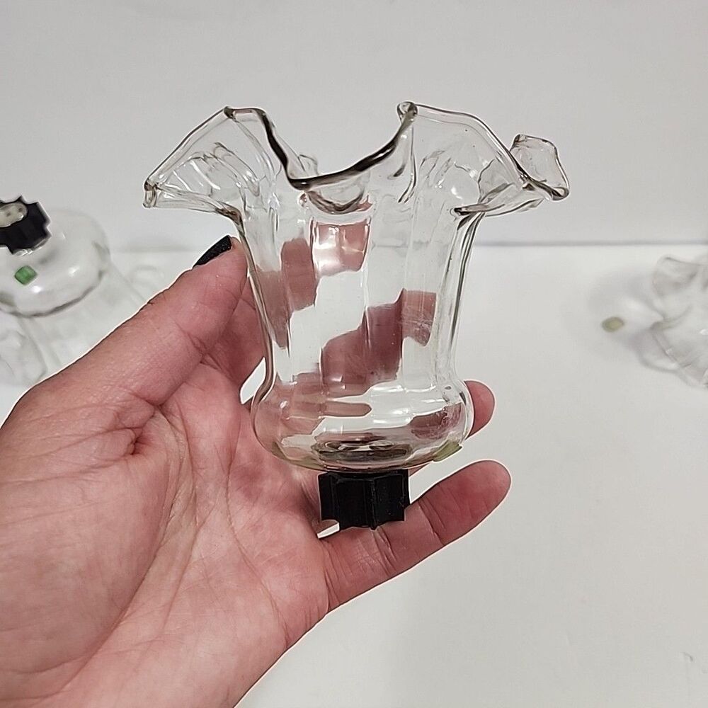 (4) Hand Blown Crystal Peg Votive Ruffled Cups Candle/Light Cover 1203-BL - Picture 6 of 10